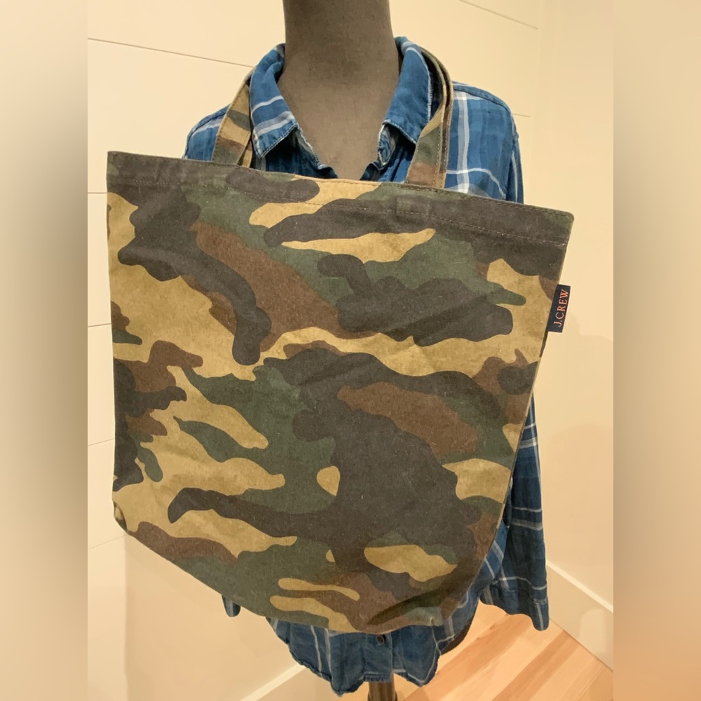 J. Crew Camouflage Tote in Green and Tan